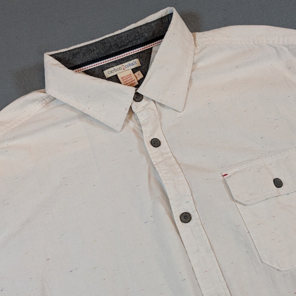 Carbon2Cobalt Button Up Shirt Mens LT White Speckled Cotton Short‎ Sleeve